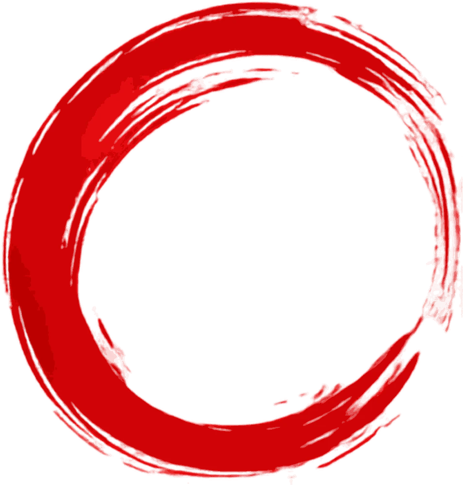 El círculo ensō del logo, trazado de una sola vez y abierto